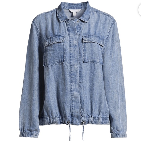 CHAMBRAY DENIM LYOCELL SNAP FRONT BOMBER STYLE LIGHTWEIGHT JACKET SIZE LARGE - Picture 1 of 11
